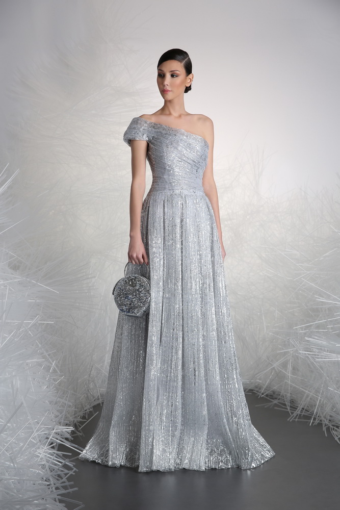 2019 Tony Ward Evening Dresses Silver Sequins A Line Floor Length One Shoulder Bling Prom Dress Party Wear Simple vestidos de fiesta