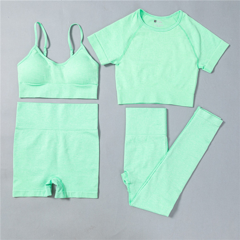 4 PCS Yoga Set Women Seamless Gym Clothing Bras+Shorts Sportswear Suit Running Clothes T-shirt+Long Leggings Fitness Set, Blue
4 PCS Yoga Set Women Seamless Gym Clothing Bras+Shorts Sportswear Suit Running Clothes T-shirt+Long Leggings Fitness Set, Blue