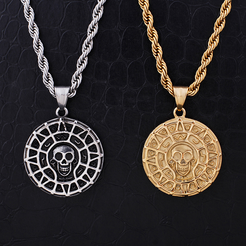 Hip Hop Skeleton Pattern Pendants Necklace Cool Men Punk 316L Stainless Steel 18K Gold Plated Jewelry