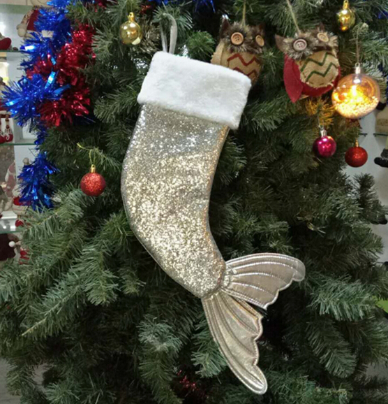 18'' Kids Sequin Mermaid Christmas Stocking for Xmas Presents, Red