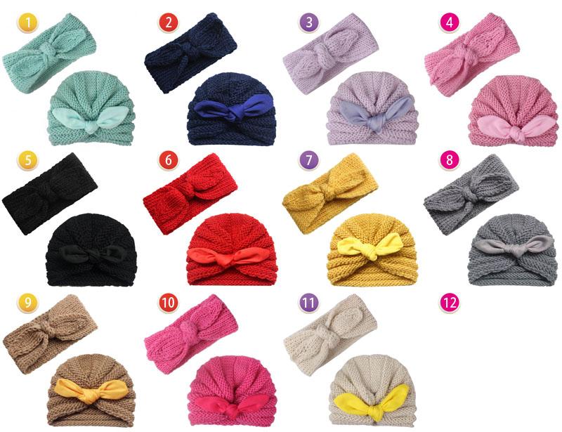New baby Crochet Knit Hat Autumn Winter 2pcs/set Baby Headbands Newborn Beanies Head Bands Infants Hand Knitted Caps Baby Girl Hats