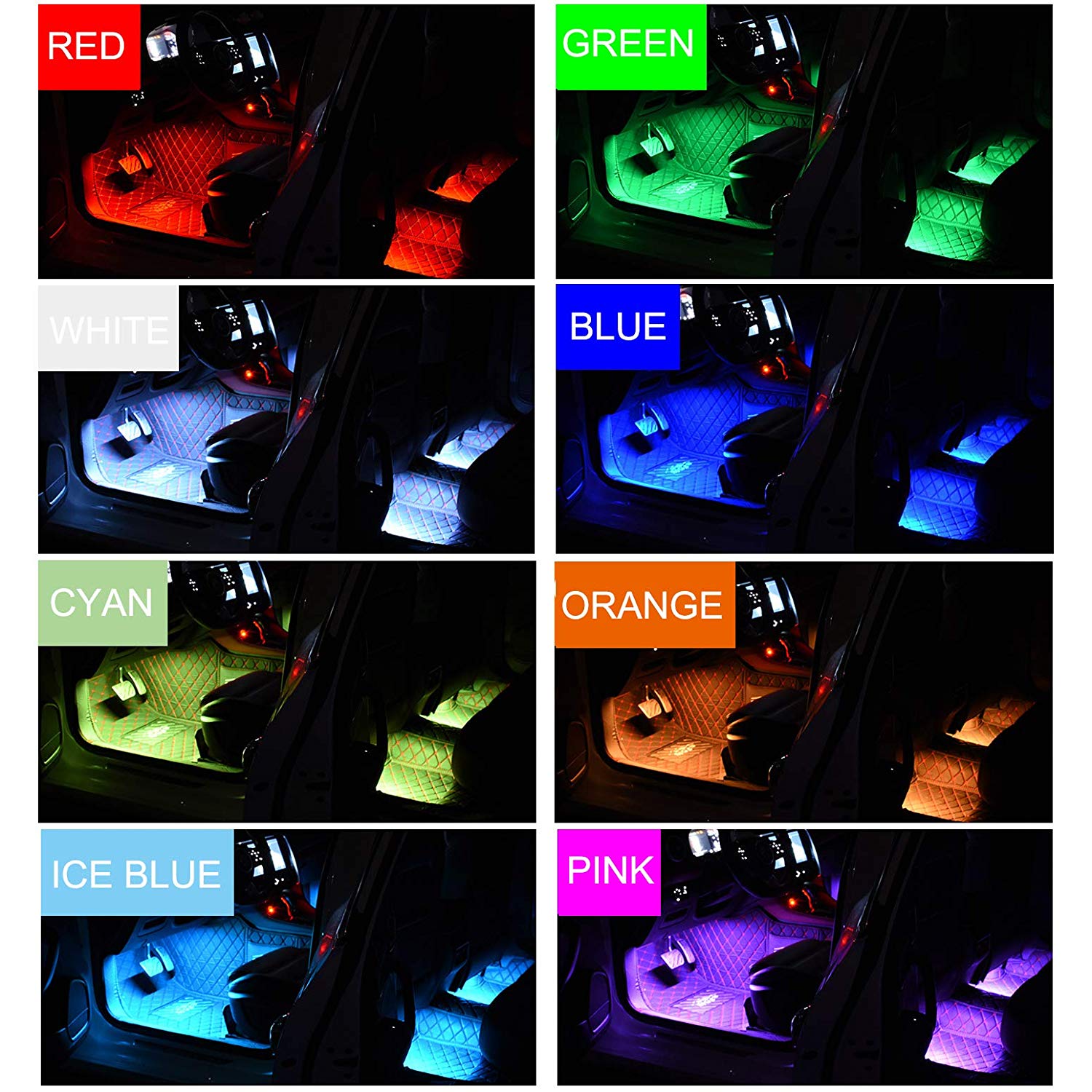 Car LED Strip Light 4Pcs 48 LEDs Multicolor Car Interior Light with Sound Active Function Wireless Remote Control Car Charger2019