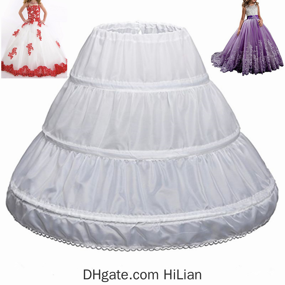 Fit 6~14Y Girl Children Petticoat A-Line 3 Hoops One Layer Kids Crinoline Lace Trim Flower Girl Dress Underskirt Elastic Waist от DHgate WW
