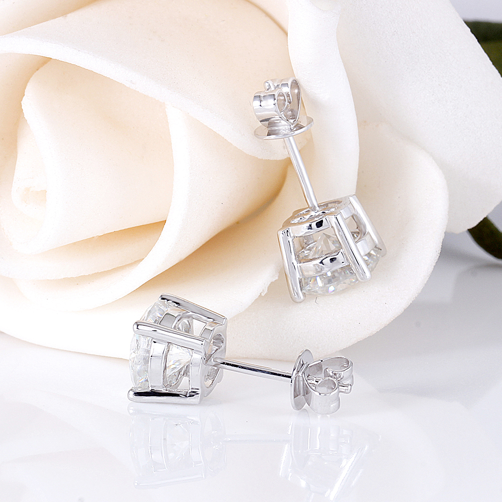 Transgems 14K 585 White Gold 2.4CTW 7MM or 1.6CTW 6MM GH Color Moissanite Diamond Stud Earrings For Women Party Gift Push Back CJ191203