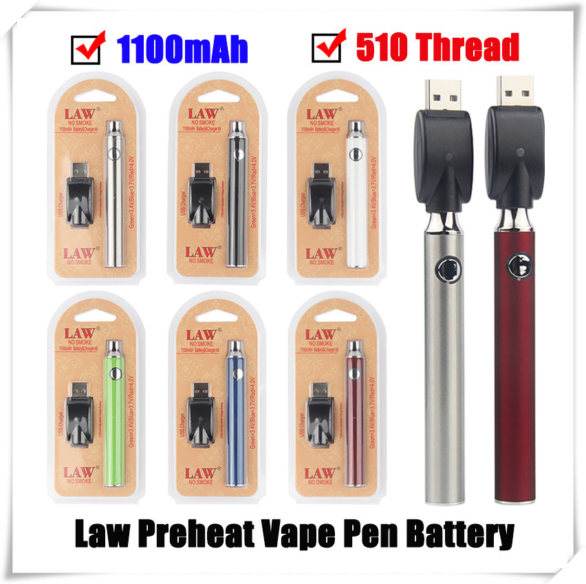 Law Preheat VV Battery 1100 mAh Blister Package Kits O Pen Bud Touch Variable Voltage Vape With Wireless USB Charger