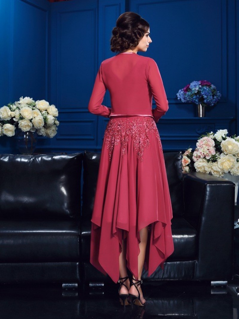 2019 Elegant Mother Of The Bride Dresses With Jacket Lace Appliqued Chiffon Wedding Guest Dress Long Sleeve Evening Gowns Formal Party Wear