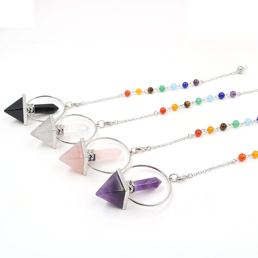 Natural crystal hexagonal column energy pyramid chakra chain spirit decoration pendant men and women Reiki Healing Crystal Pendant Necklace