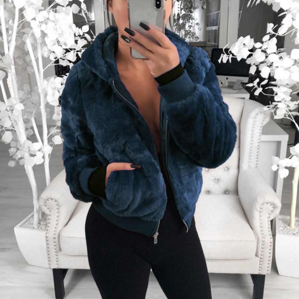 2019 Autumn Winter New Female Cashmere Sweater Fashion Women's Hooded Fur Sweater Coat