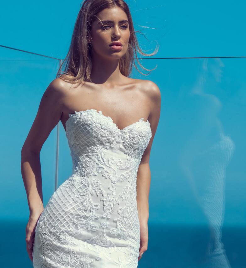 2019 Nektaria Mermaid Wedding Dresses Sweetheart Lace Appliqued abiti da sposa Beach Wedding Dress Court Train Custom Made Bridal Gowns