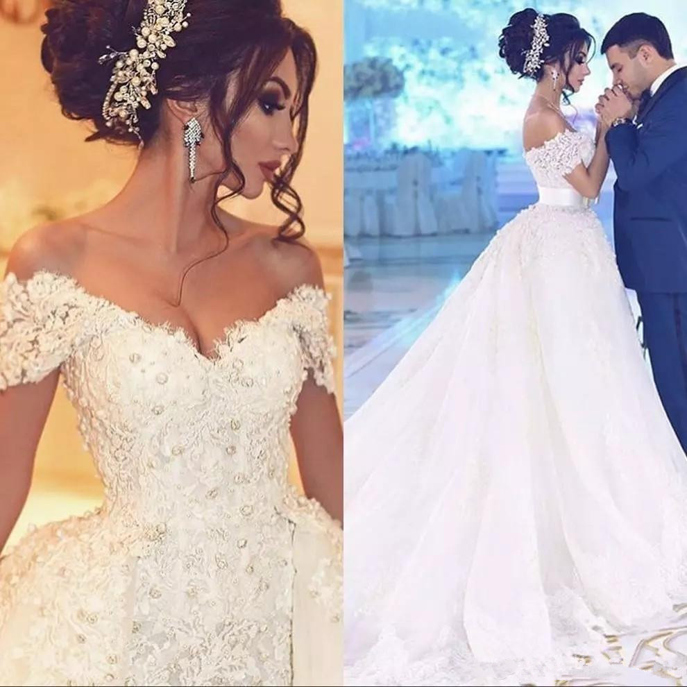 Dubai Mermaid Sweetheart Off Shoulder Wedding Dresses with Detachable Skirt Womens Events Dress for Weddings Pearls Lace Bridal Gowns, White
Dubai Mermaid Sweetheart Off Shoulder Wedding Dresses with Detachable Skirt Womens Events Dress for Weddings Pearls Lace Bridal Gowns, White