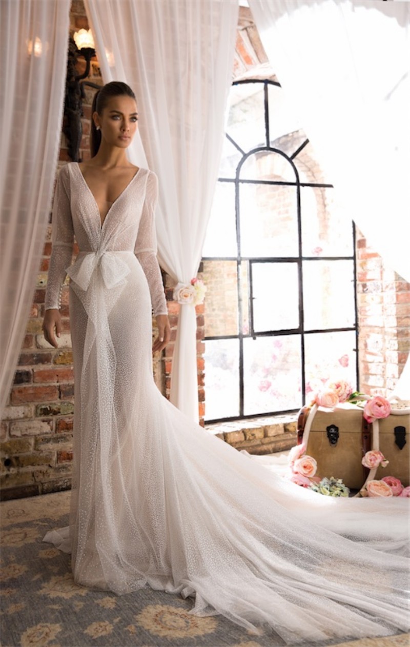 elihav sasson mermaid wedding dresses deep v neck long sleeve sweep train ruffles trumpat country plus size bridal gowns