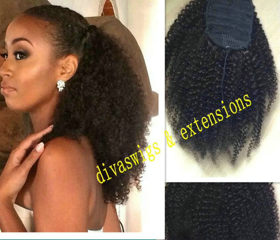 160g Natural Gorgeous kinky curly human hair ponytail Easy pony tail hairstyle clip in drawstring with two comb dye free
