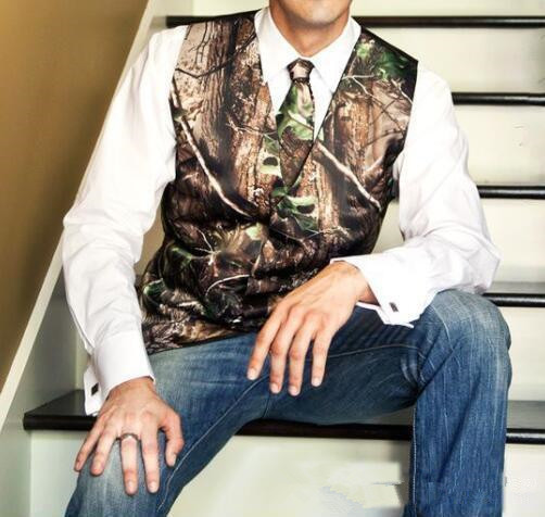 Vintage Camo Groom Vests Hunter Country cowboy Wedding Realtree Spring Camouflage Mens Attire Vest 2 piece set (Vest+Tie) Custom Made