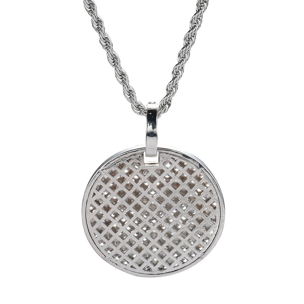 Fashion Gold Plated Iced Out Cubic Zirconia Round Pendant Necklace with Twist Chain Hip Hop Rapper Punk Rock Jewelry Gifts for Men and Women