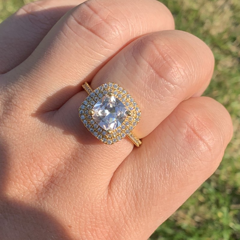 Choucong Luxury Jewelry High Quality 925 Sterling Silver&Gold Fill Cushion Shape White Topaz CZ Diamond Promise Women Wedding Band Ring Gift