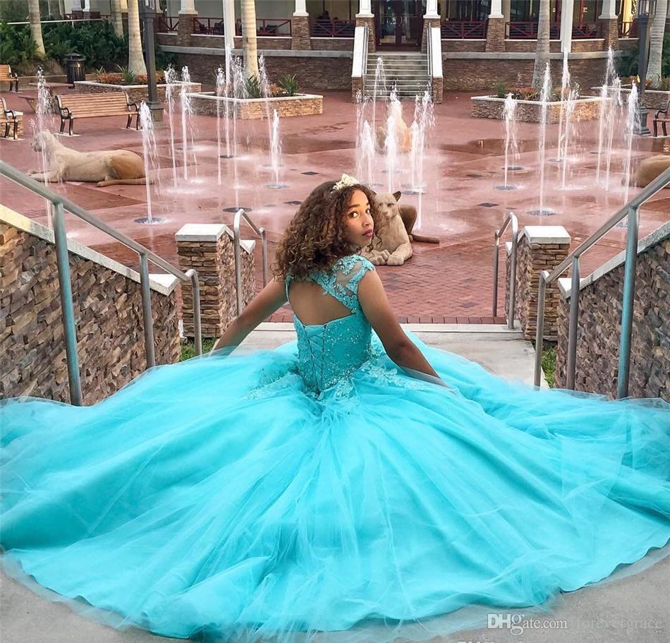 2019 Saudi Africa Quinceanera Dress Princess Puffy Sheer Ball Gown Sweet 16 Ages Long Girls Prom Party Pageant Gown Plus Size Custom Made