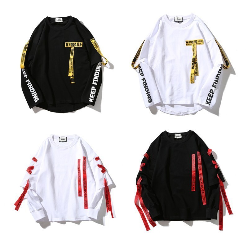 Men's T-Shirts Letter Printing Ribbon Harajuku Cotton Long Sleeve Tees Oversize hip hop bf floating wide loose round neck pullover, Black
Men's T-Shirts Letter Printing Ribbon Harajuku Cotton Long Sleeve Tees Oversize hip hop bf floating wide loose round neck pullover, Black
