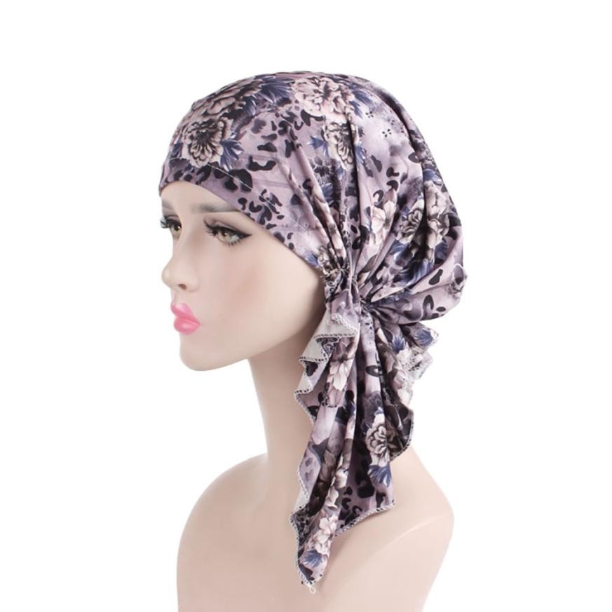Floral Bandanas Women Lace Turban Hat India Cap Muslim Hats Hairnet Chemo Cap Flower Bonnet for Women Touca cappelli donna 2019
