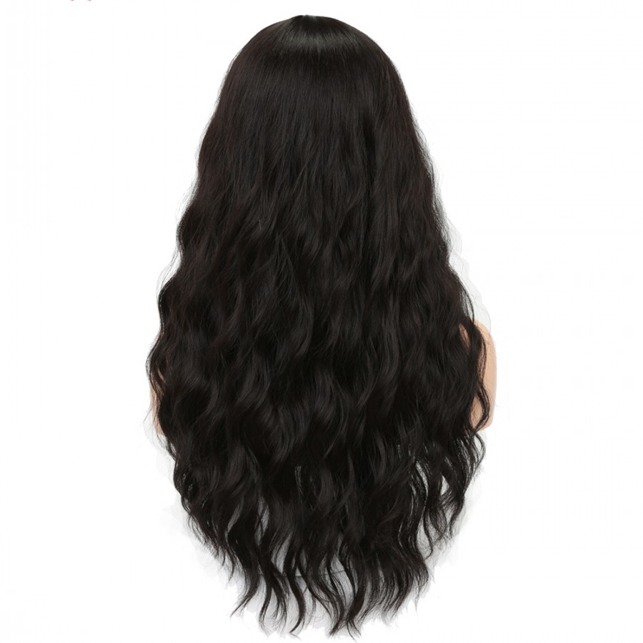 High quality simulation brazilian human hair full wig with bang black/brown/grey long body wavy Wigs for Black Women African American