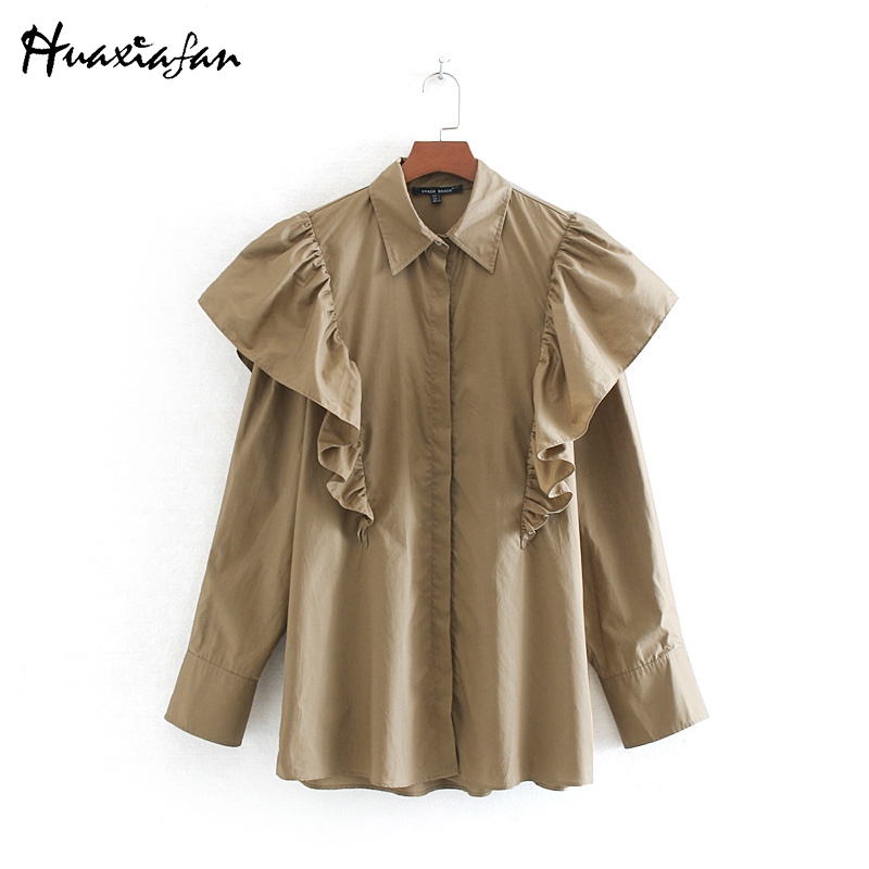 Huaxiafan women solid blouse shirts ruffle shoulder blouse office ladies retro solid tops female casual shirts vintage blouses, Khaki
Huaxiafan women solid blouse shirts ruffle shoulder blouse office ladies retro solid tops female casual shirts vintage blouses, Khaki