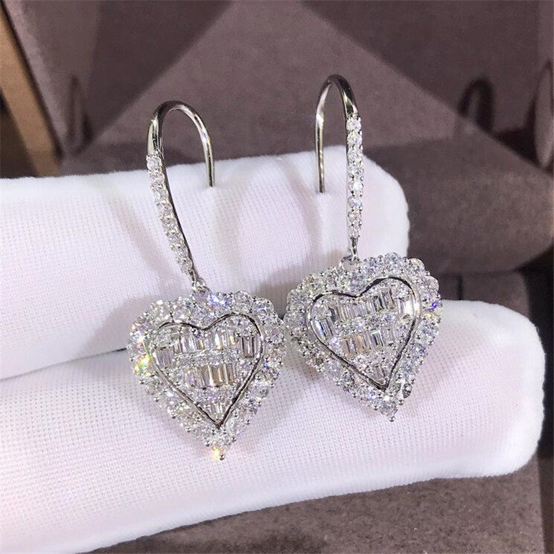 Sparkg Sterg Sier Heart Dangle Earrings: Full White Sapphire CZ Dia Gemstones