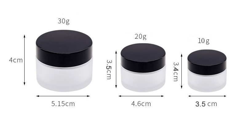 Frost Glass Cream Jar Bottle 10g 20g 30g 1oz Empty Container Cosmetic Jars with Black Gold Lid
