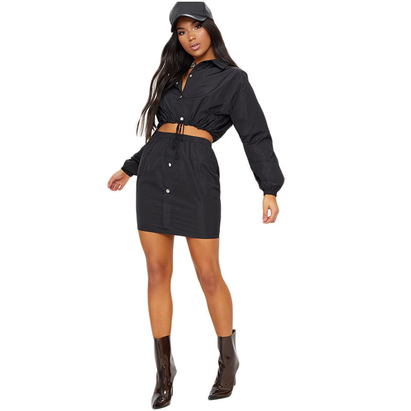 TWO PIECE SET Women Long Sleeve Crop Top Single Breasted Button Short Dress 2 PIECE Skirt Outfit Tweed Jacket Suit Plus Size 2pc