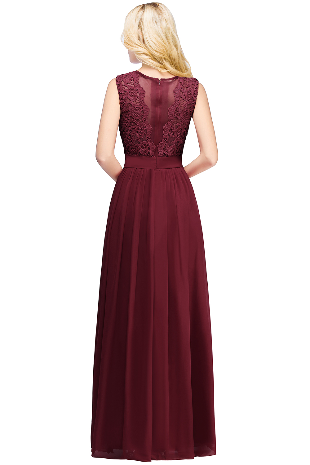 Sexy Jewel Sheer Neck Lace Long Evening Dress Robe De Soiree In Stock Bury Chiffon Appliques Formal Party Dresses Country Side Cps489