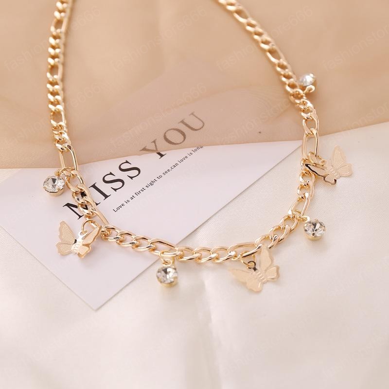 Women Butterfly Choker Necklace Gold Plated Rhinestone Party Charm Jewelry for Girls Fashion Design Animal Pendant Collar Necklaces Gift Hot