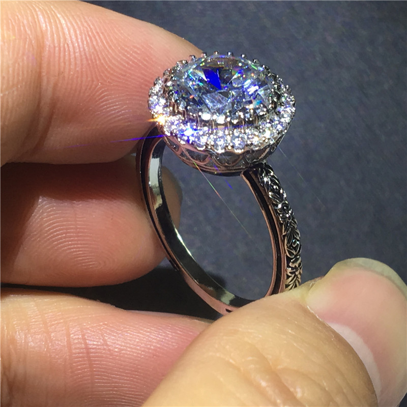 Vintage Decorative pattern Ring 925 Sterling Silver Filled Crystal Zircon cz Wedding Band Rings For Women Party Jewelry