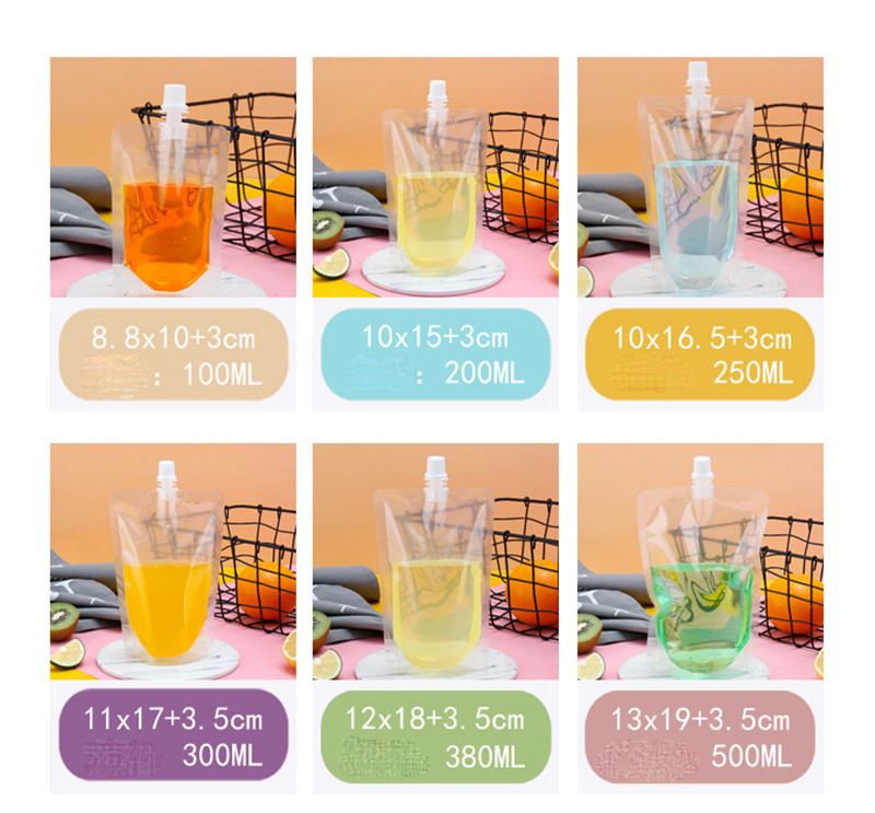 Plastic Clear Drink Pouches No Leakage Drink Reusable Juice Bags Stand up Disposable Drink Pouch Smoothie Bag for Freezing Juice