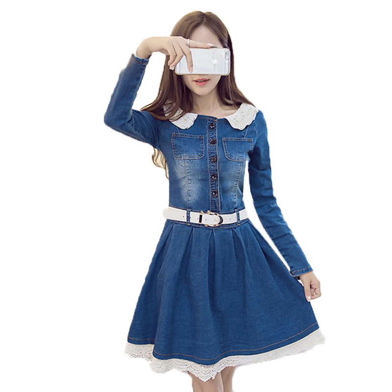 Women Jeans Dress Women Spring Casual Mid Waist Long Sleeve A-Line Slim Fit Base denim dresses with Belt Elegant Vestidos, Blue
Women Jeans Dress Women Spring Casual Mid Waist Long Sleeve A-Line Slim Fit Base denim dresses with Belt Elegant Vestidos, Blue