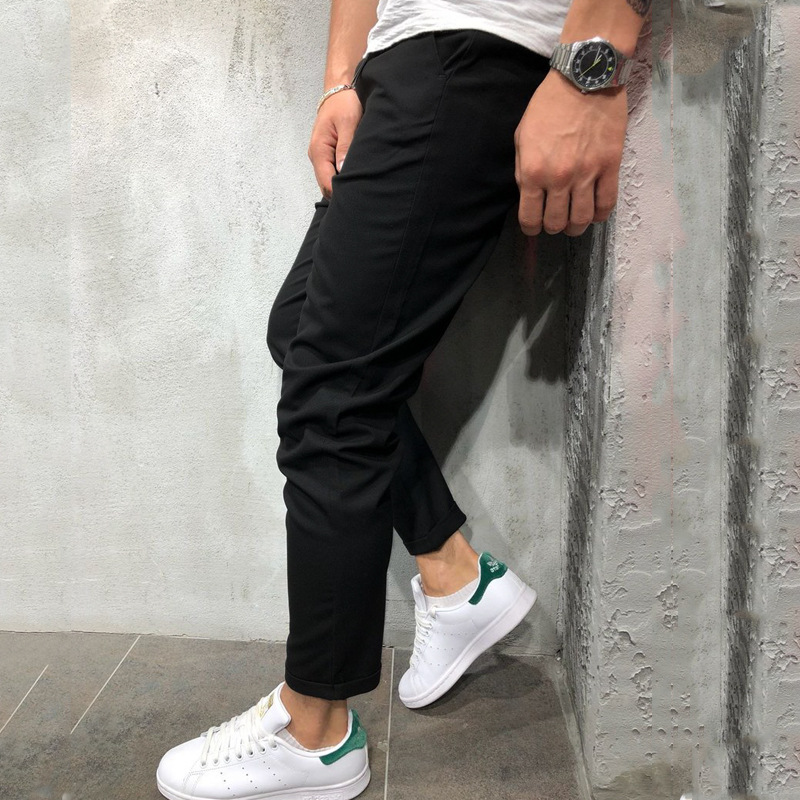Men's Casual Straight Jogger Pants - Solid Color Slim Fit Fiess Trousers, Polyester, Black, S-2Xl B3