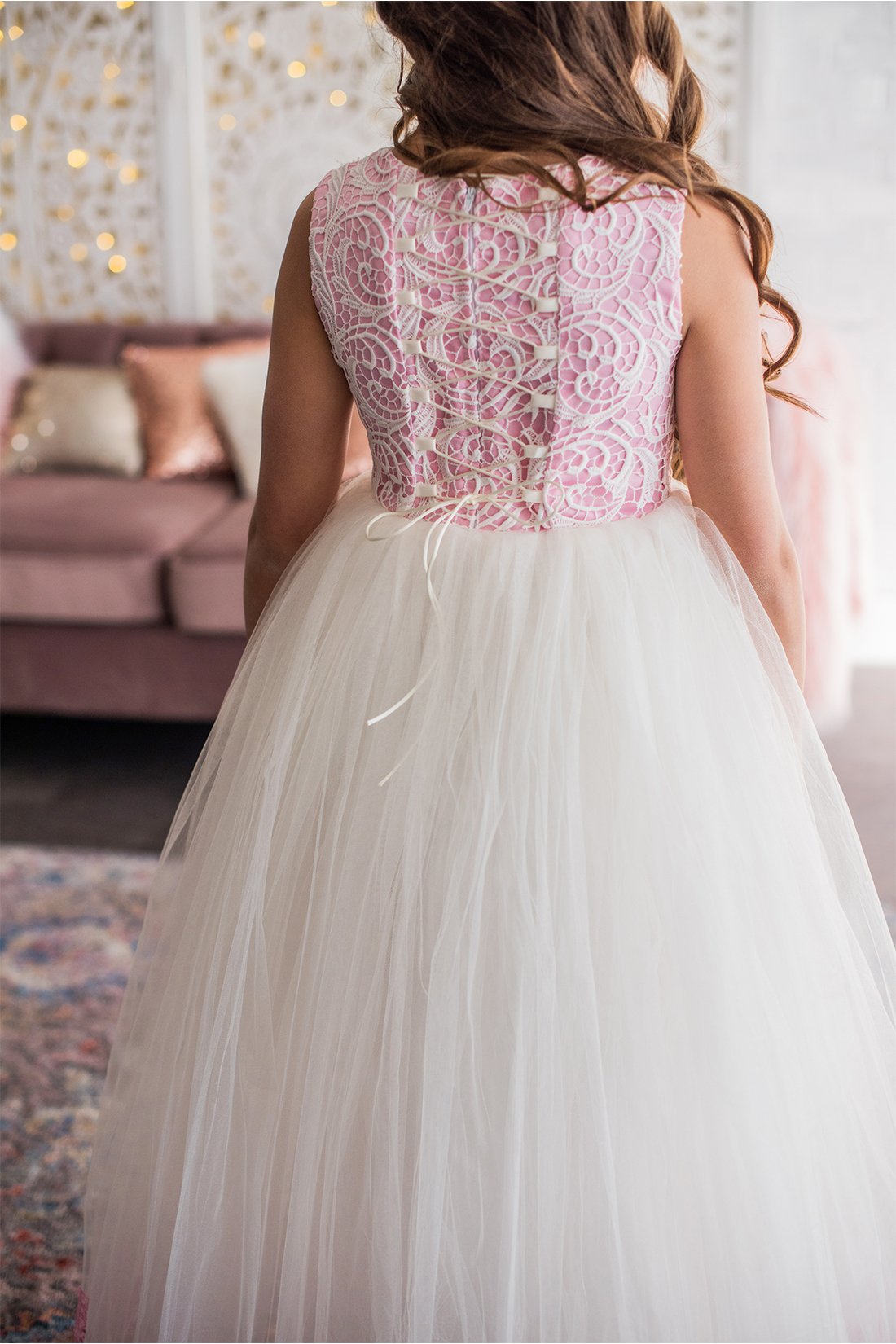 Lovely Armoniia Ball Gown Flower Girl Jewel Neck Sleeveless Tulle Lace Applique Ruched Wedding Dress Ankle Length Girl's Birthday Part 0431