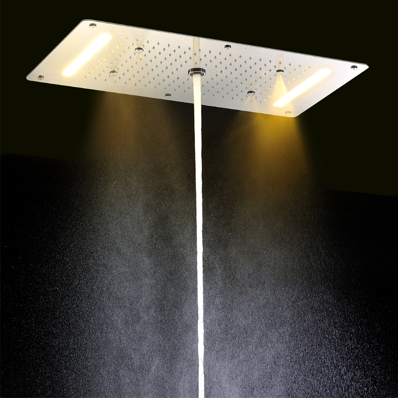 Bathroom LED Shower Set 4 ways Mixer Valve Ceiling ShowerHead Panel Rainfall Waterfall Massage Bath System Faucets 380*700MM