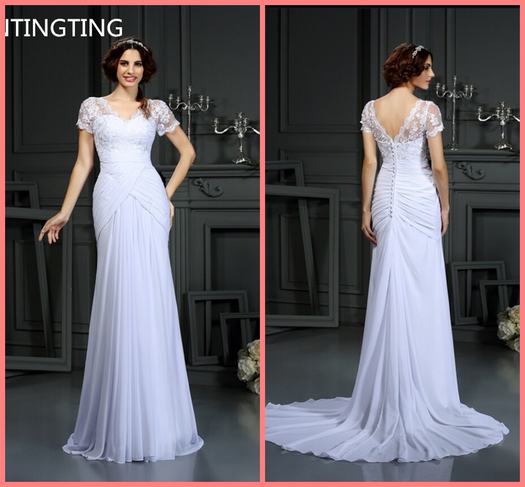 2020 new arrival summer beach wedding dress V-neck Lace chiffon Short Sleeves Long wedding gowns pleated back button bride dress hot sale, Ivory
2020 new arrival summer beach wedding dress V-neck Lace chiffon Short Sleeves Long wedding gowns pleated back button bride dress hot sale, Ivory