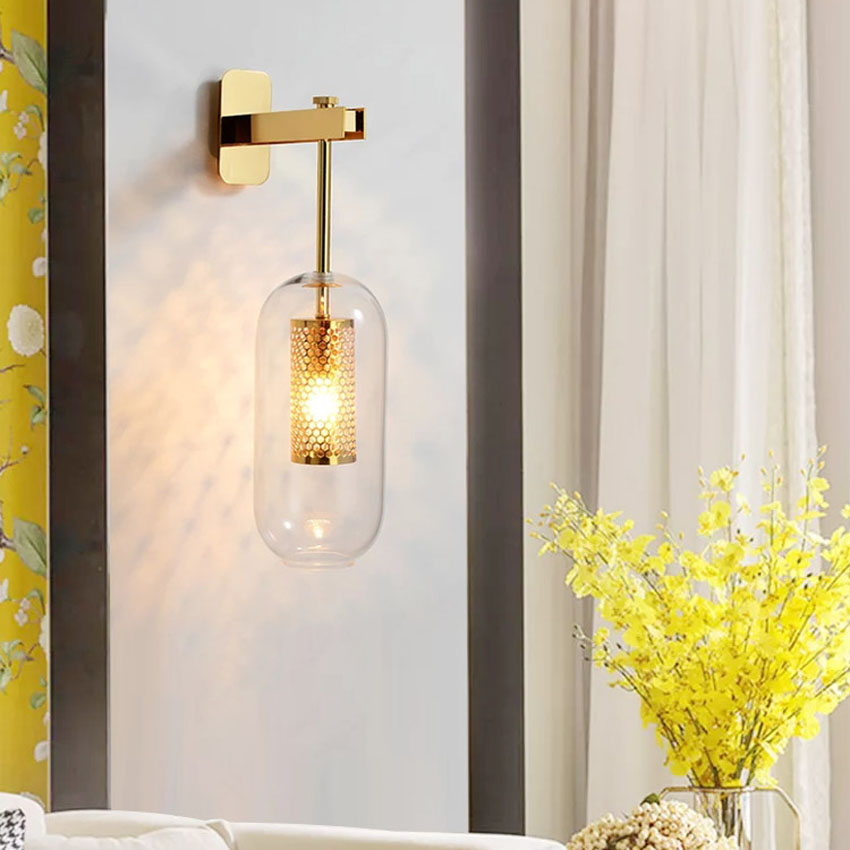 Indoor lighting Postmodern wall lamp gold/black metal glass creative sconce LED wall light bedroom bedside Aisle corridor stair