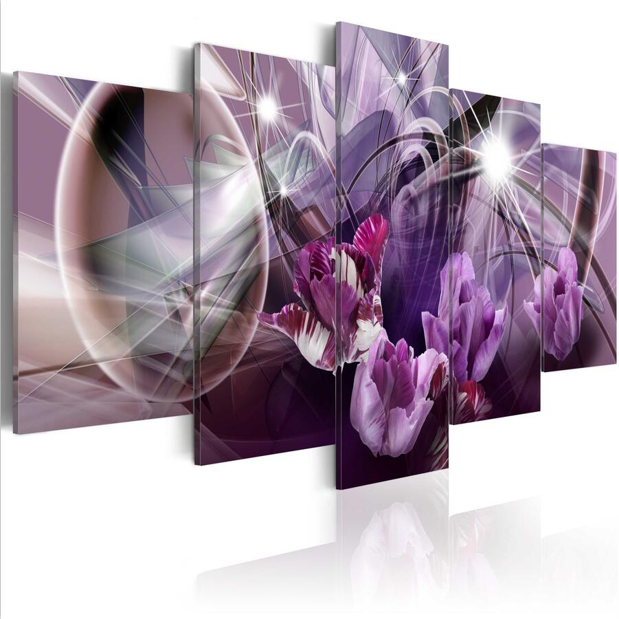 Unframed 5 Panels Abstract Flowers Painting Purple Flower Oil Pictures Living Room Decoracion Paintings 5 Piece Canvas Wall Art No Frame (Un
