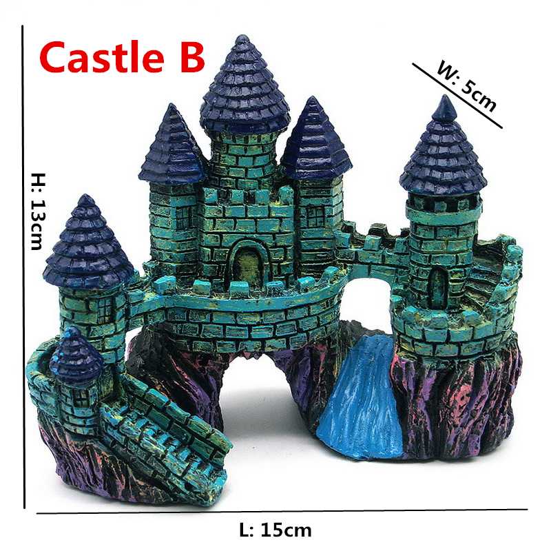 Artificial Aquarium Castle Decoration Ancient Tower Ornament Fish Tank Rock Cave For Fish Shrimp Hiding Decorative Marbles