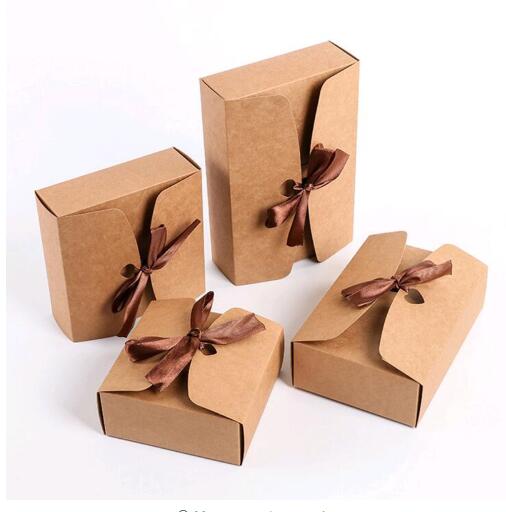 20pcs Brown Kraft Cardboard Boxes Large Gift Packaging Paper Box With Ribbon