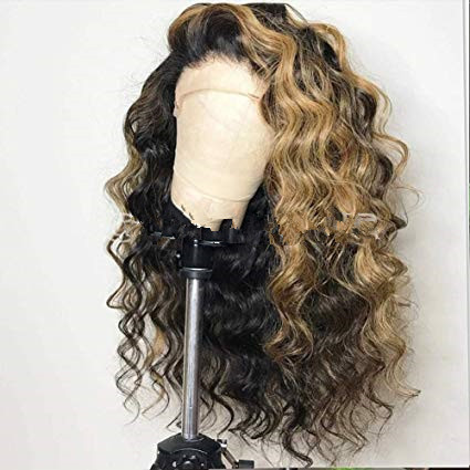 #1b with Honey Blonde Highlights wig 10A loose Deep Wave Human Hair Lace Front Wigs 150% Density Glueless ombre Pre plucked