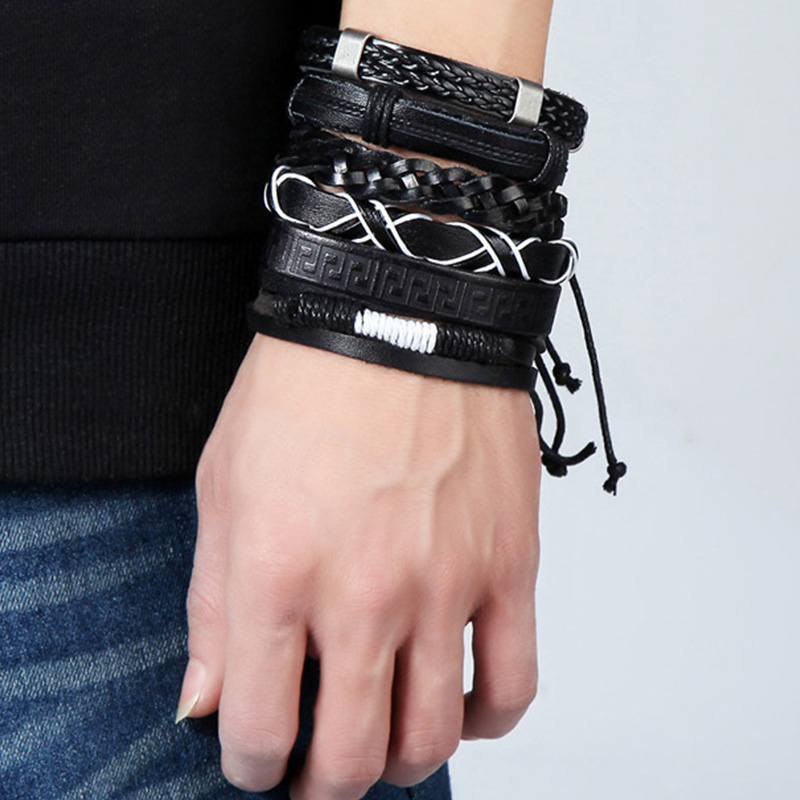 Fashion Multiple Layers Punk Leather Bracelets Men Classic Rope Chain Charms Bracelet For Men Armband Jewelry Gifts