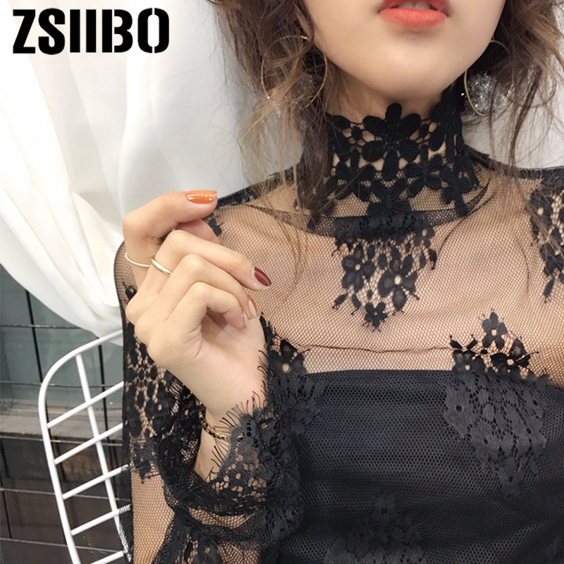 Casual lace blouse long sleeve Turtleneck top Sexy floral blouses transparent women Shirt fashion women blouses 2019, Black
Casual lace blouse long sleeve Turtleneck top Sexy floral blouses transparent women Shirt fashion women blouses 2019, Black
