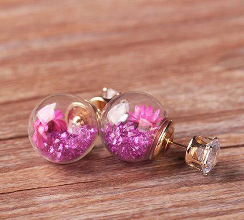 Glass ball broken Jewelry diamonds dry flower earrings Charm natural dried romantic elegant sweet beauty sexual girl