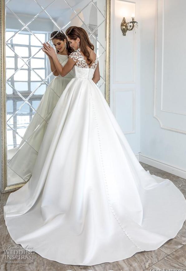 2019 Elegant Satin Boho Wedding Dresses Jewel Neck A Line Cap Sleeve Sweep Train Beach Wedding Dress Custom Made Vestidos De Novia