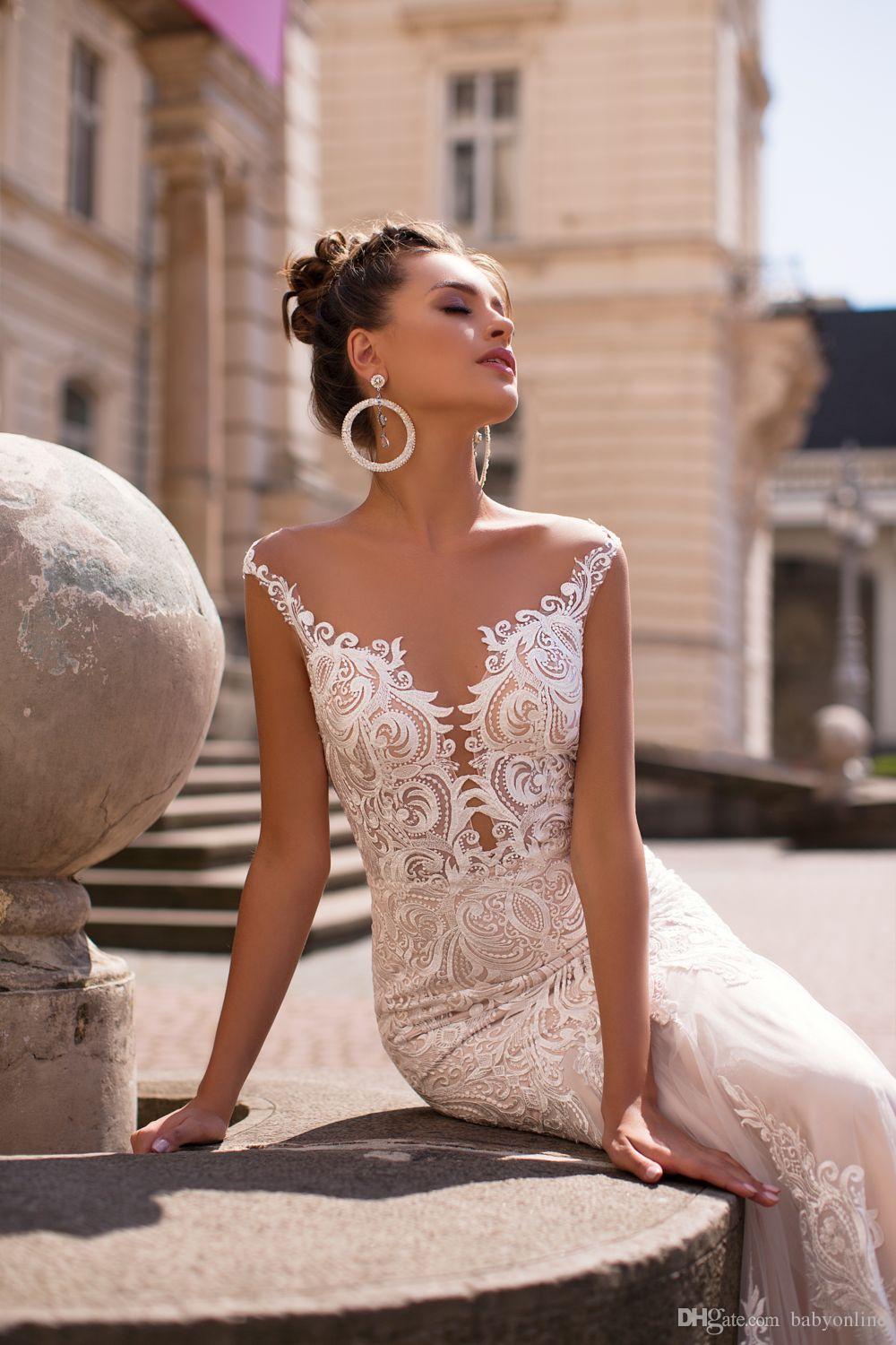Lace New Stunning White Mermaid Wedding Dresses With Cape Sexy Sheer Button Covered Backless Floor Length Bridal Gowns Vestidos De Soiree