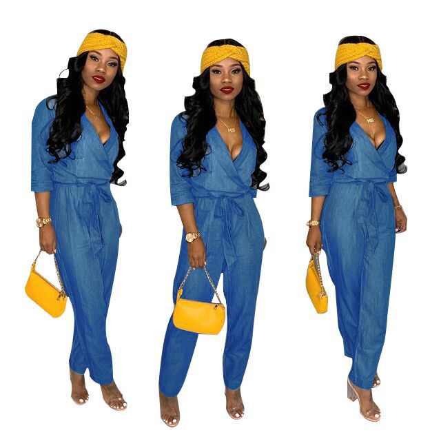 2019 Blue Soft Denim Jumpsuits Rompers Hot Sale 3/4 Sleeves V Neck Loose Jeans Outfits Women Casual Full Length Pants High Quality Fabric
2019 Blue Soft Denim Jumpsuits Rompers Hot Sale 3/4 Sleeves V Neck Loose Jeans Outfits Women Casual Full Length Pants High Quality Fabric