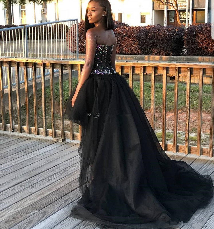 Sexy Sweetheart Black Girls Homecoming Shining Rhinestones Hi-Lo Lace Up Backless Evening Party Dresses Sleeveless Prom Gowns Z79 0510