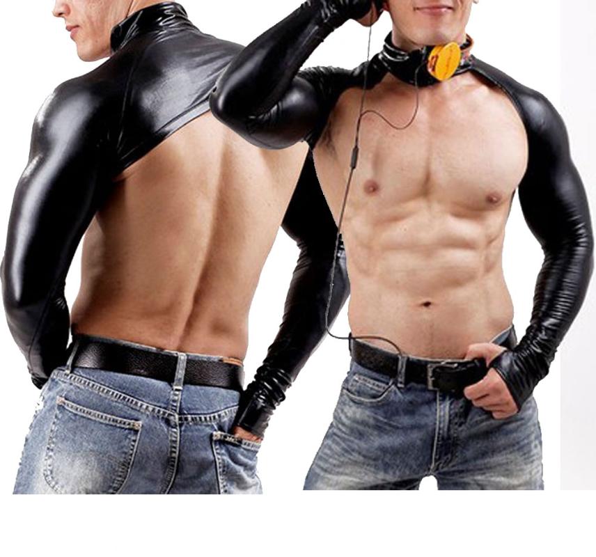 Sexy Men Faux Leather Tap DJ Backless Exposed Chest Patent Leather Top Sleevelet Glossy Gay Fetish Male Erotic Lingerie Muff, Black
Sexy Men Faux Leather Tap DJ Backless Exposed Chest Patent Leather Top Sleevelet Glossy Gay Fetish Male Erotic Lingerie Muff, Black