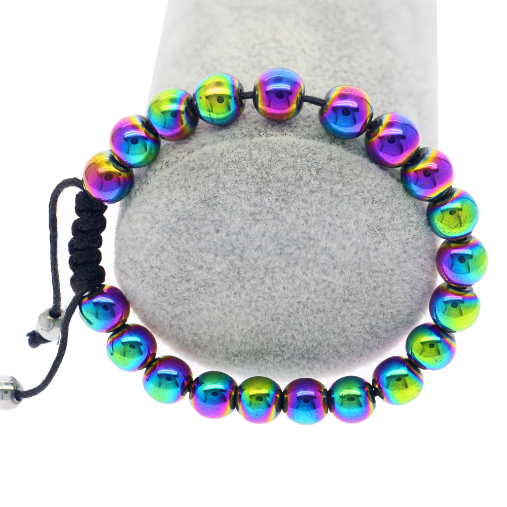 8 mm bead hematite string bracelet electroplated multi-color leather rope ring fashion creative